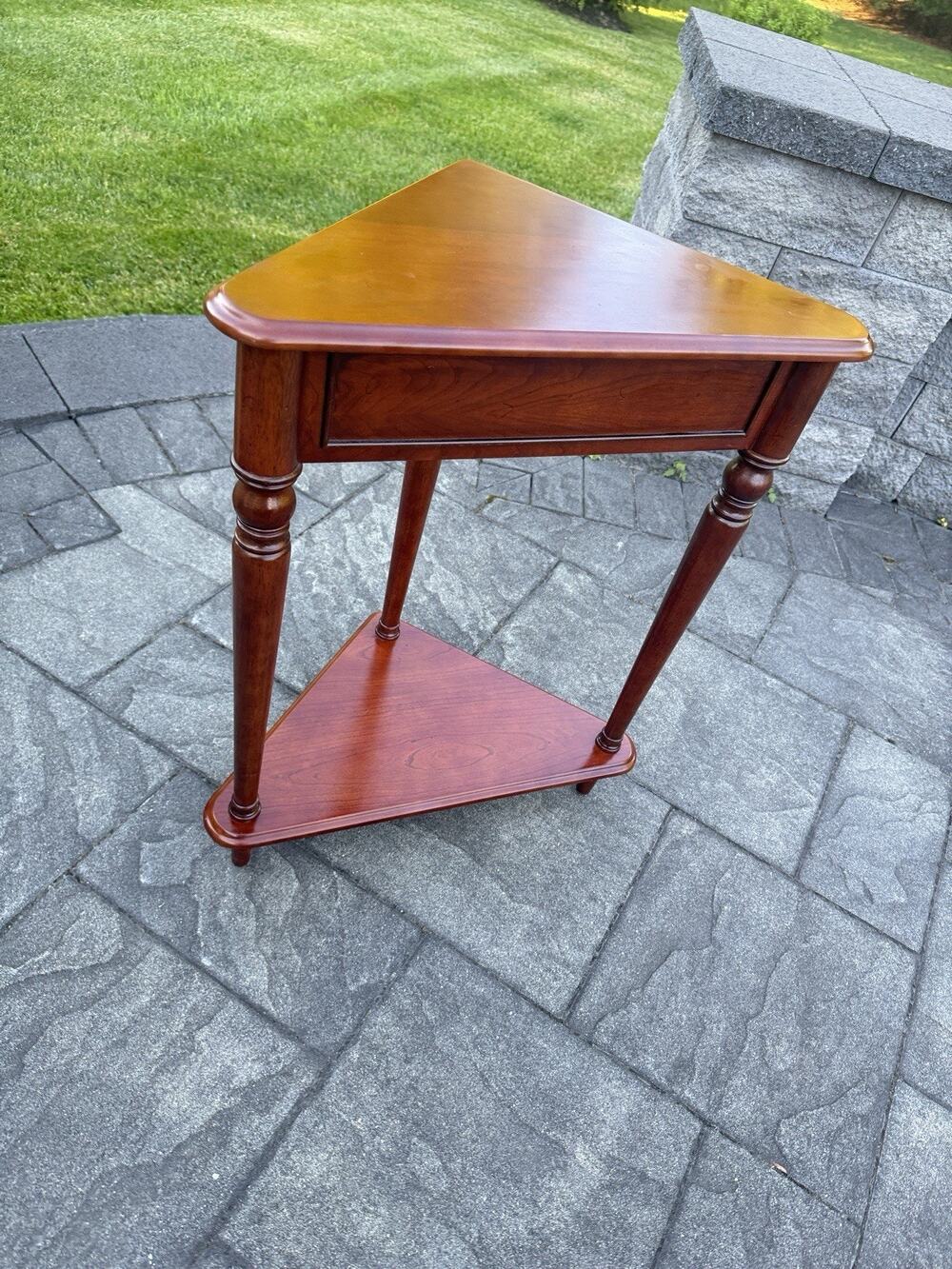 Bombay Company Wooden Triangle Side Table Plant Stand Corner Accent Table 30.5”